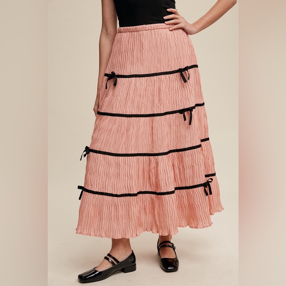 Plisse Bow Contrast Trim Maxi Skirt - Listicle - Picture 5 of 6